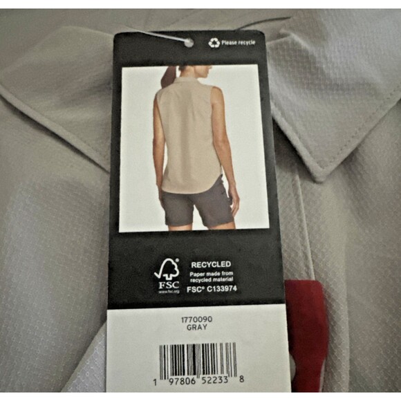 Eddie Bauer Womens X-Large Stretch Gray Button Front Sleeveless Tech Shirt New - Picture 8 of 10